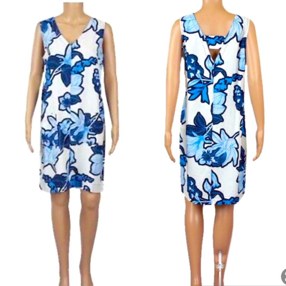 Blue White Floral Linen Dress - Picture 3 of 7